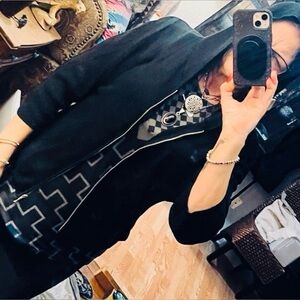 Joseph A. Black With Shimmer Zip Up Sweater Hooded Size Large Silk